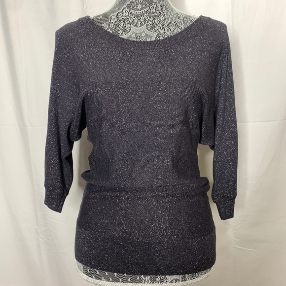 LOFT Tops - LOFT Gray Metallic Scoop Boat Neck 3/4 Sleeve Top